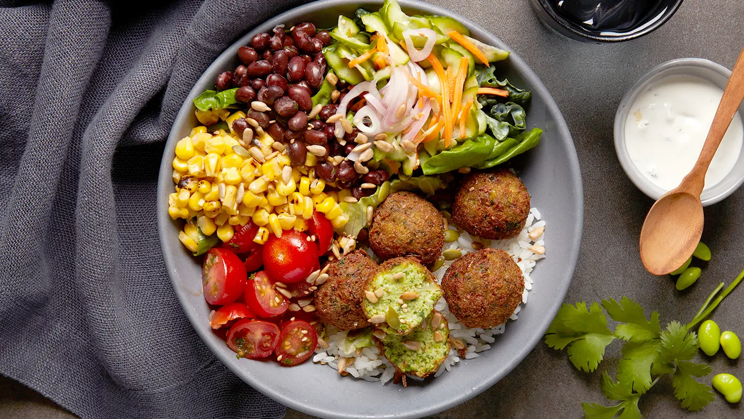 Vibrant vegan salad bowl with falafel Baytown TX