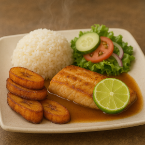 Grilled fish rice plantains dish Baytown TX