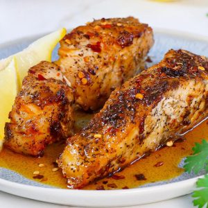 Spiced grilled salmon with lemon slices Baytown TX