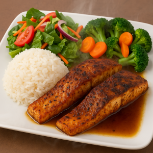 Grilled salmon with vegetables and rice Baytown TX