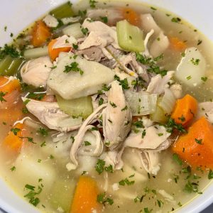 Chicken Soup Saboncuisine Hearty chicken vegetable soup close-up Baytown TX
